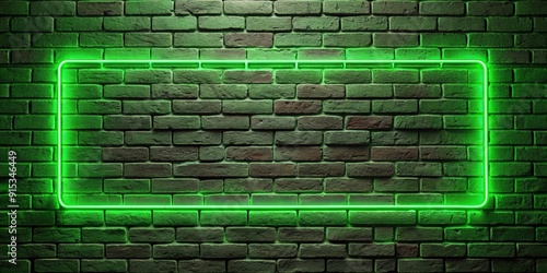 green neon light on a brick wall at night