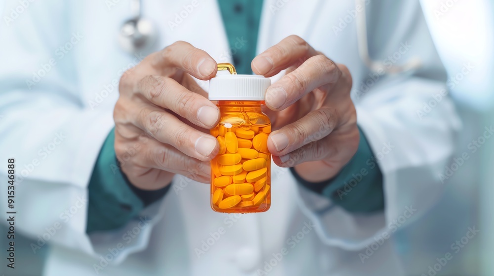 A detailed view of a pharmacists hands filling a generic syrup medication bottle according to a script A detailed view of a pharmacists hands filling a generic syrup medication bottle according to a script