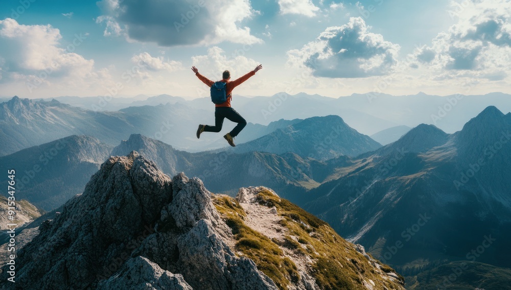 Man Jumping on Mountaintop Man Jumping on Mountaintop