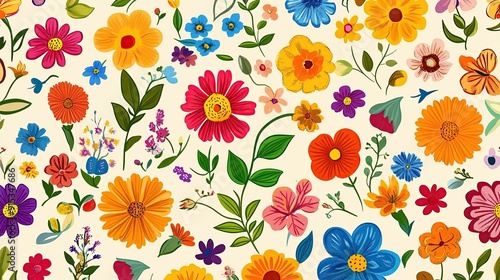 Wallpaper Mural Colorful floral pattern with various flowers on a light background. Torontodigital.ca