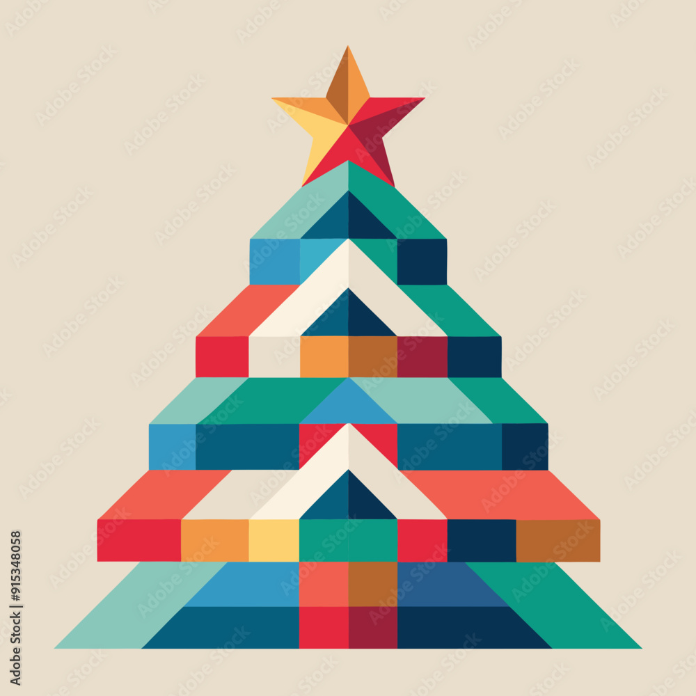 Geometric Christmas tree with a star on top, colorful blocks, modern geometric minimal unique design, creative square symmetrical Geometric Christmas tree with a star on top, colorful blocks, modern geometric minimal unique design, creative square symmetrical
