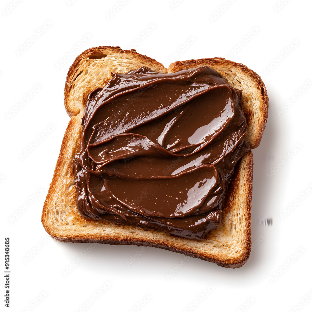 Top view chocolate spread on toast isolated on white background Top view chocolate spread on toast isolated on white background