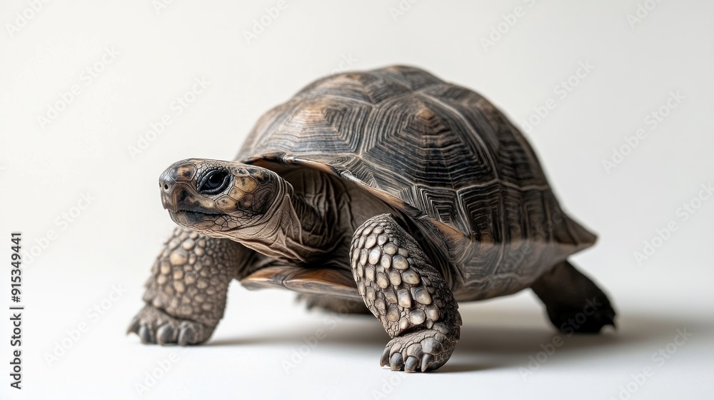 Fototapeta premium Detailed image of an isolated turtle viewed from the front, on a clean white background
