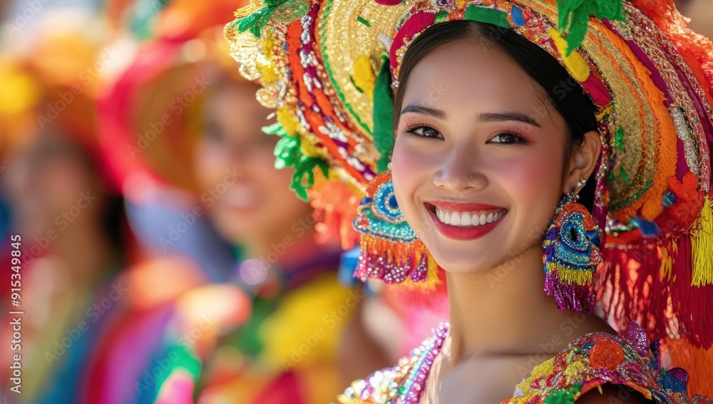 Smiling Woman in Colorful Traditional Costume Smiling Woman in Colorful Traditional Costume