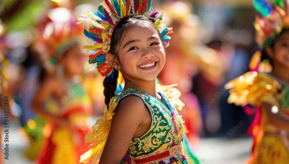 Young Girl in Colorful Costume Smiles at the Camera Young Girl in Colorful Costume Smiles at the Camera