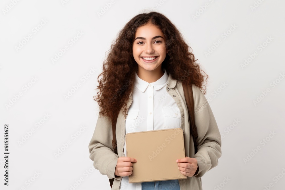 Smiling student holding notebook