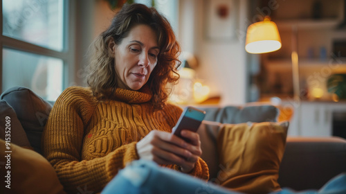 woman in her 40s from USA, average looking, looking at her phone