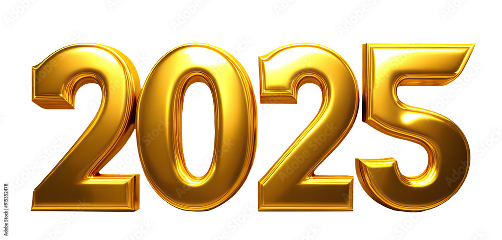 Shiny Golden 2025 isolated on White Background: New Year Festivities Shiny Golden 2025 isolated on White Background: New Year Festivities