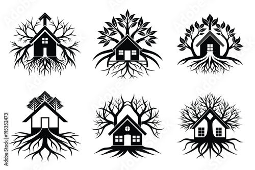A House logo made of tree roots