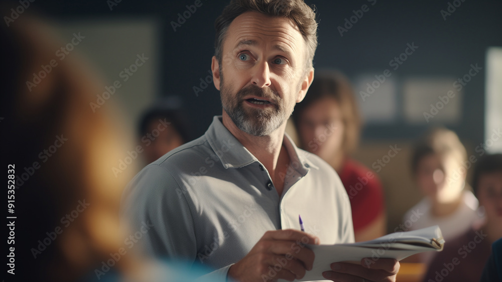 close-up of a teacher's face speaking to a class close-up of a teacher's face speaking to a class