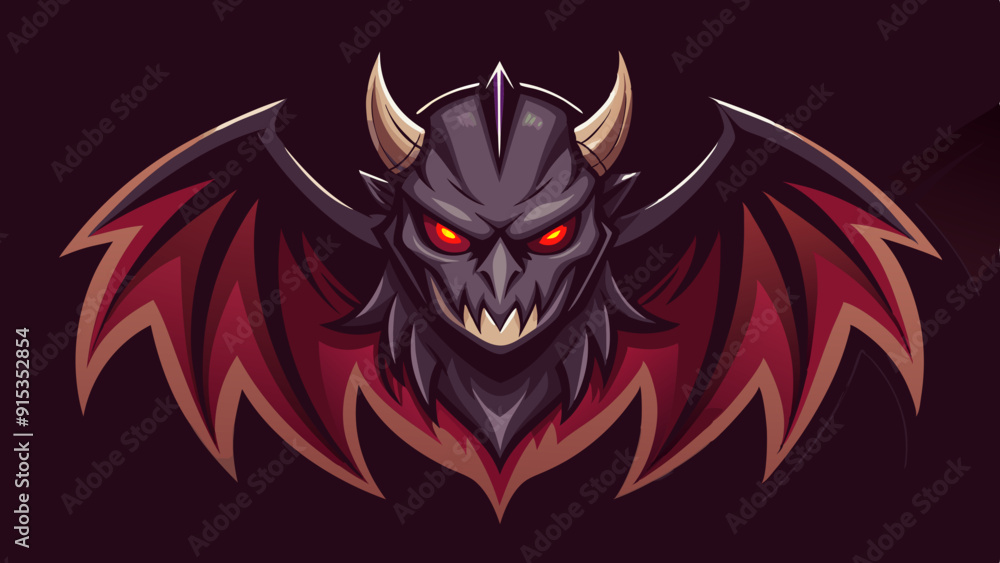 Sinister Demon Bat Illustration with Red Eyes and Horns, Dark and Fiery Sinister Demon Bat Illustration with Red Eyes and Horns, Dark and Fiery