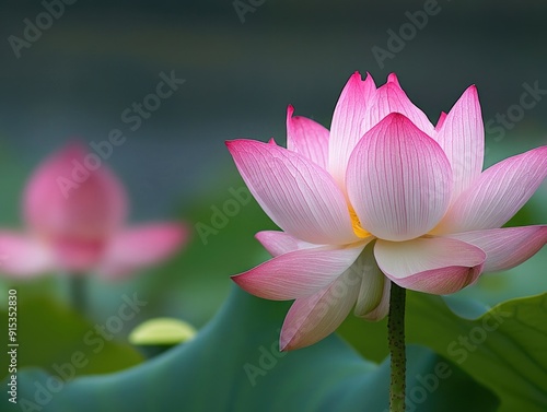 Delicate Pink Lotus Flower in Bloom with Soft Focus Background photo