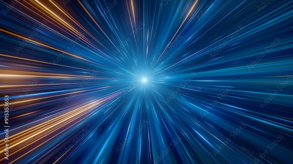 Obraz premium Abstract hyperspace jump background with glowing blue and gold streaks of light. Concepts. speed of light, time travel, science fiction, warp speed