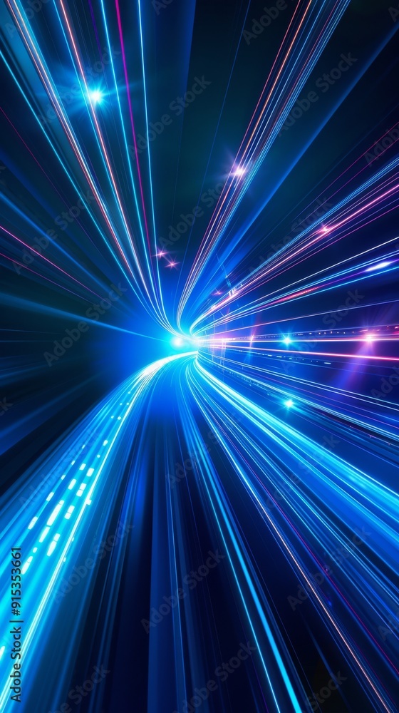 Abstract futuristic blue and pink neon light trails speeding through a tunnel. Concept of speed, technology, and the future. Abstract futuristic blue and pink neon light trails speeding through a tunnel. Concept of speed, technology, and the future.