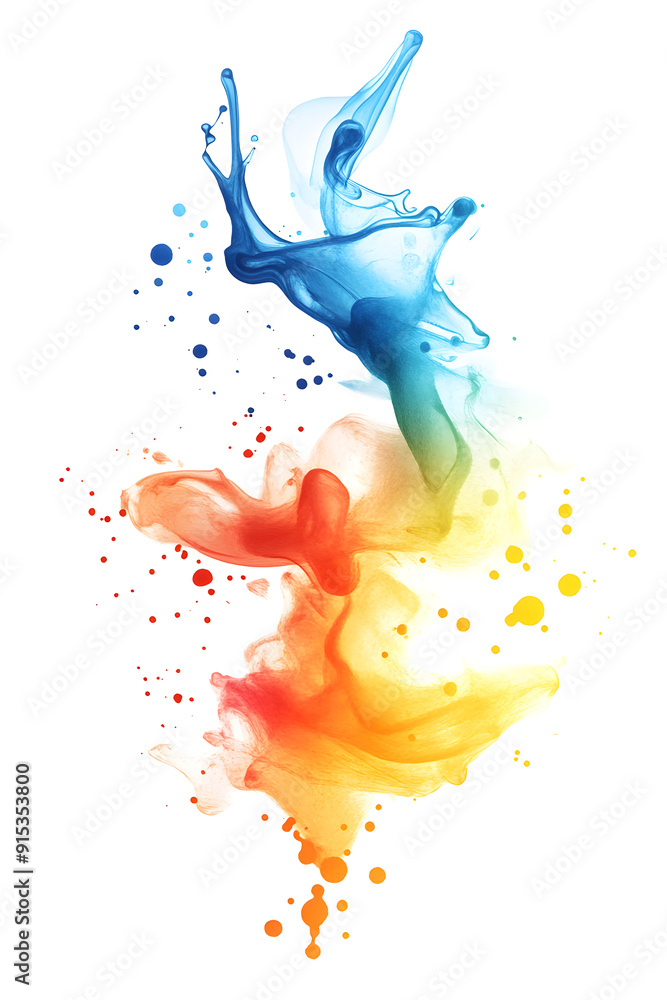 Fototapeta premium Fließende Farbexplosion: Dynamisches Aquarell in lebendigen Tönen auf weißem Hintergrund