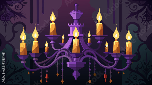 Haunted Candle Chandelier Illustration, Gothic Style with Purple and Orange
