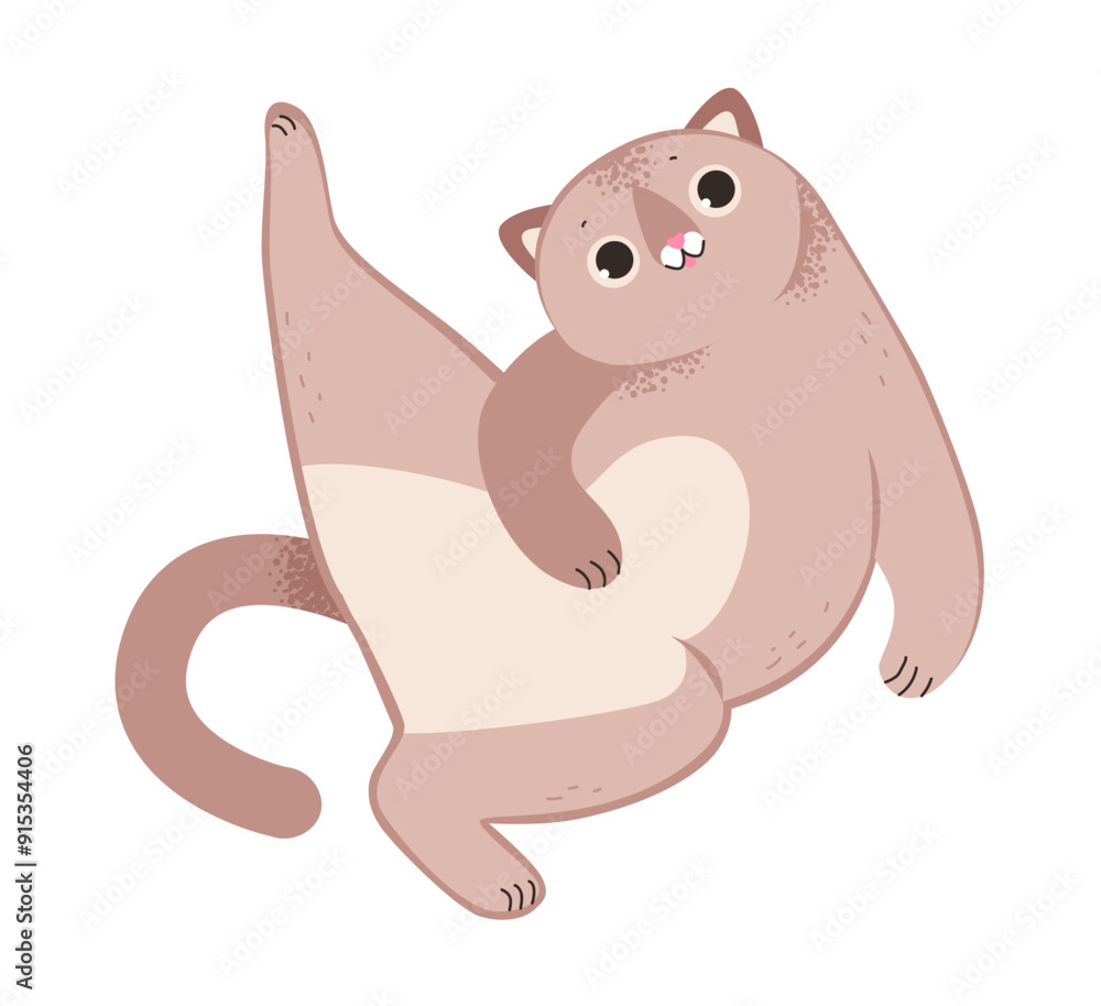 Fototapeta premium Funny playful cat. Domestic cat isolated on a white background. Flat vector illustration
