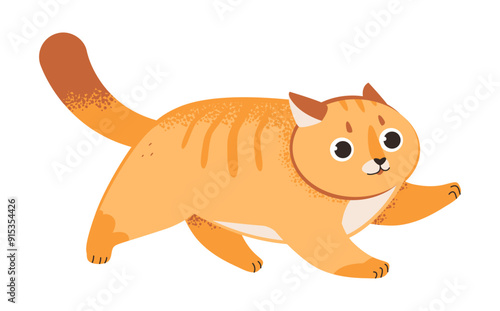 Cute ginger running cat. Red cat isolated on a white background. Flat vector illustration