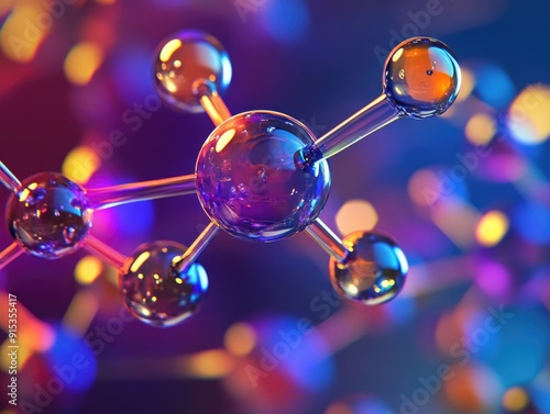 Colorful Molecular Structure with Biochemistry Background in Bright Neon Lighting