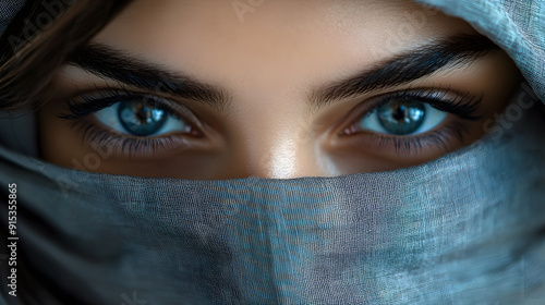 Closeup portrait of young woman wearing a niqab, hijab