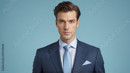 Businessman in a suit on a blue background in the studio