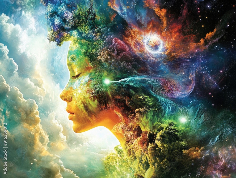 Surreal Blend of Human Profile and Cosmos Capturing Imagination and Creativity Surreal Blend of Human Profile and Cosmos Capturing Imagination and Creativity