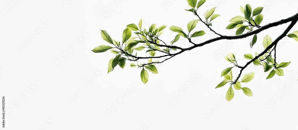 Tree branch with leaves set against a white background. with copy space image. Place for adding text or design Tree branch with leaves set against a white background. with copy space image. Place for adding text or design