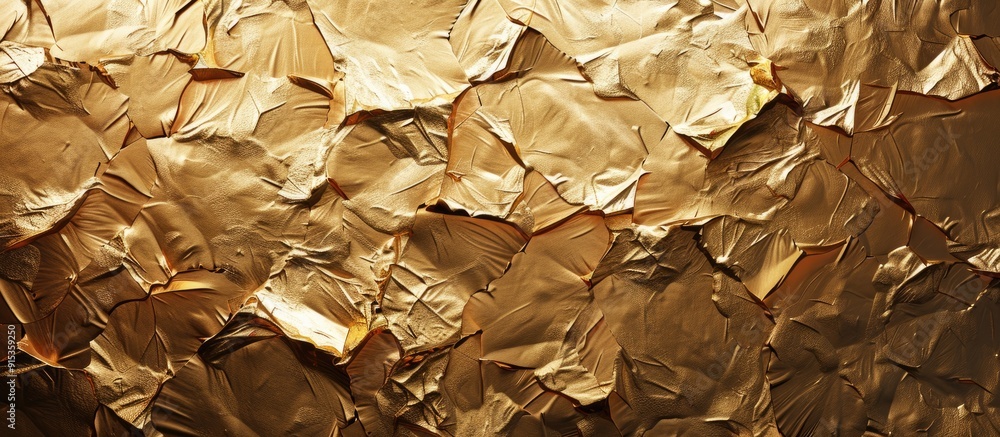 Light illuminating a gold foil metal wall with copyspace abstract background Light illuminating a gold foil metal wall with copyspace abstract background