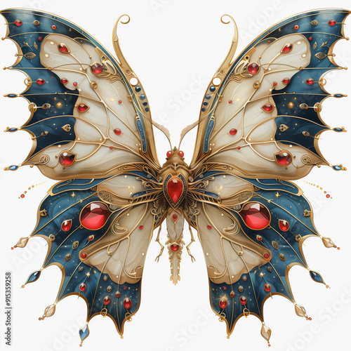 Intricate fantasy butterfly with celestial patterns and vibrant colors on wings.

 photo