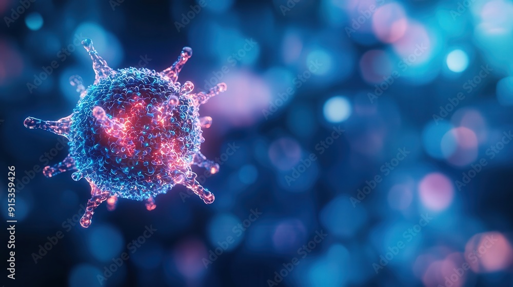 Breast cancer cell, digital neon holography, futuristic scientific research Breast cancer cell, digital neon holography, futuristic scientific research