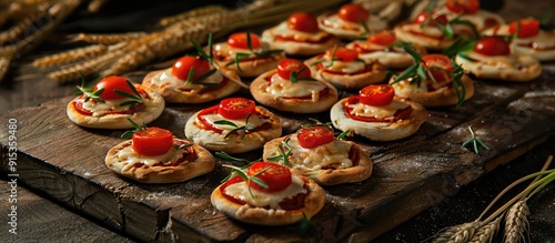 Homemade mini pizzas topped...