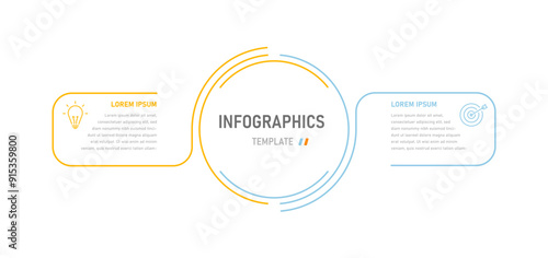 Modern thin linear infographics consisting of two stages with changeable icons. Infographic template for presentations, website