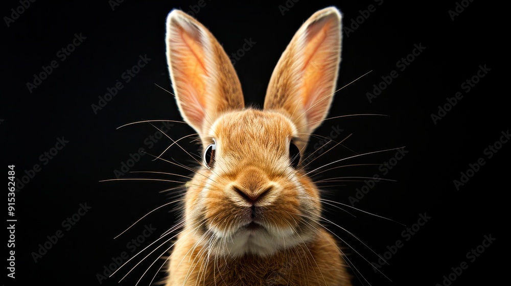 A rabbit stares inquisitively at the viewer, its fur gleaming softly in a tranquil, dark environment, exuding a sense of calm and curiosity A rabbit stares inquisitively at the viewer, its fur gleaming softly in a tranquil, dark environment, exuding a sense of calm and curiosity