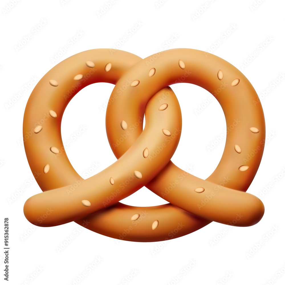 Food flat vector icon on a white background. Snacks for beer. 3D vector bread pretzel. Bread product with sesame Food flat vector icon on a white background. Snacks for beer. 3D vector bread pretzel. Bread product with sesame