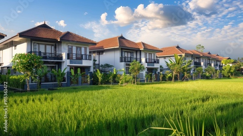 modern townhouses ricefield view