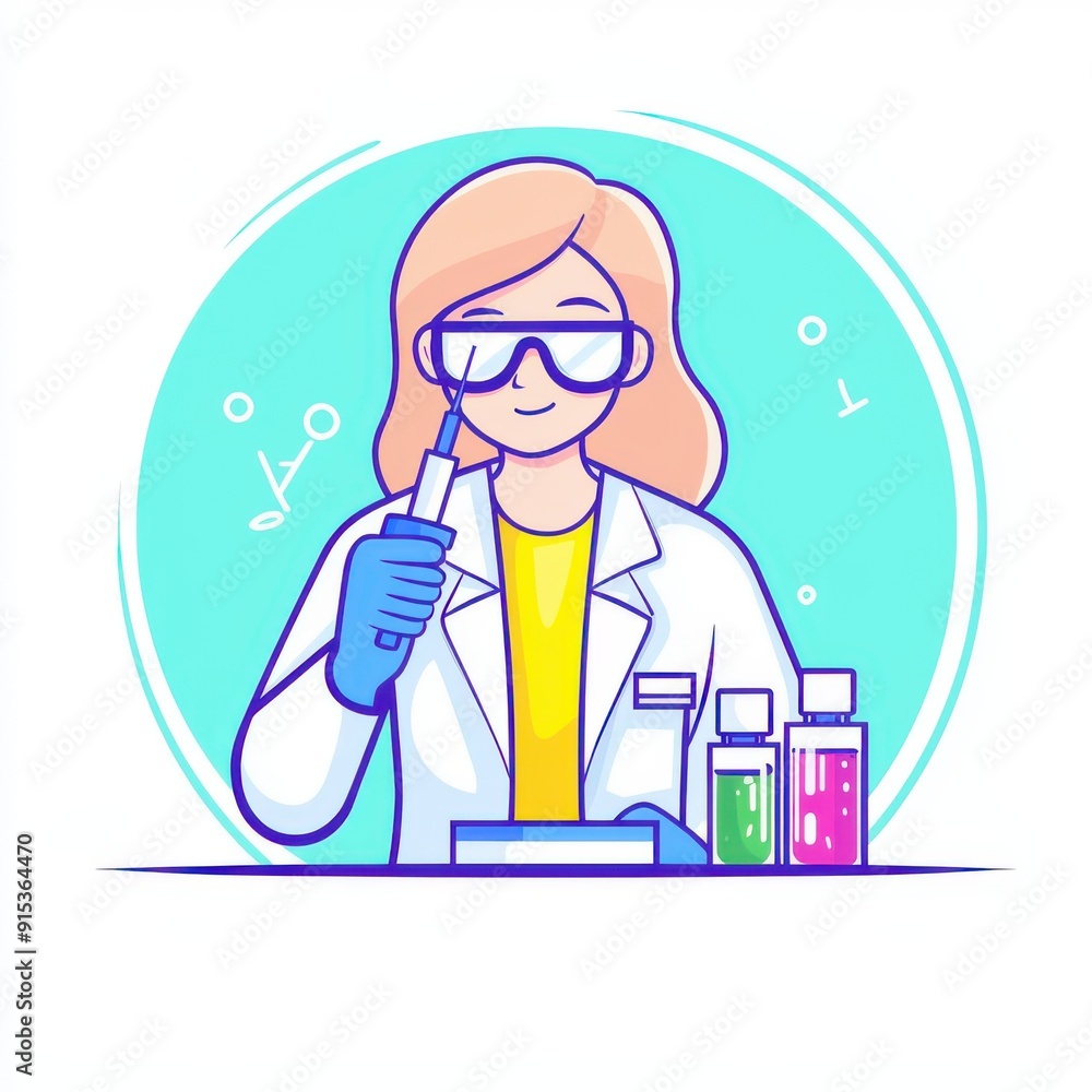 Fototapeta premium Scientist using pipette, conducting experiment, flat design illustration