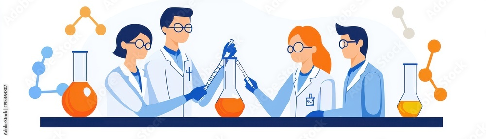 Lab environment, teamwork in science, flat design illustration Lab environment, teamwork in science, flat design illustration