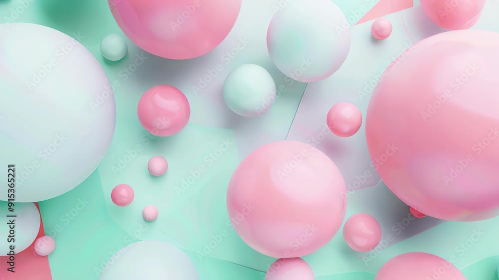Soft pink and mint green in a calm pastel 3D geometric design with layered spheres, gentle gradients, high definition. 3D geometric pattern Soft pink and mint green in a calm pastel 3D geometric design with layered spheres, gentle gradients, high definition. 3D geometric pattern