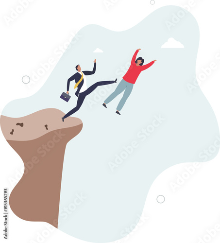 Business dishonesty, betrayal or jealousy colleague, career competitor or cheating concept.flat design with people.