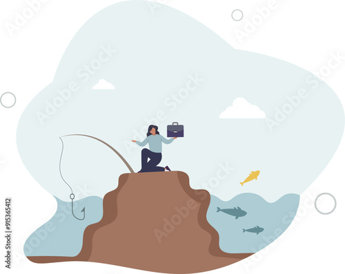 Fail to see opportunity, uninspired employee stuck to find creativity, motivation, corporate success or challenge.flat design with people.
