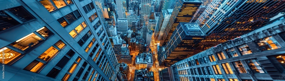 Fototapeta premium Transform a traditional urban cityscape into an abstract masterpiece by adding unexpected camera angles