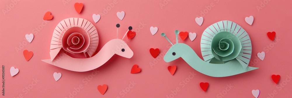 Valentine s Day Craft Handmade Greeting Card for Kids Step by Step Instructions on Creating a Heartfelt Snail Design Step 7 Completed Paper Snails with Hearts Valentine s Day Craft Handmade Greeting Card for Kids Step by Step Instructions on Creating a Heartfelt Snail Design Step 7 Completed Paper Snails with Hearts
