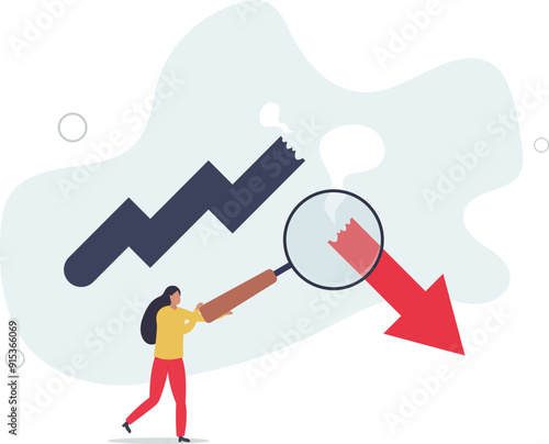 Market crash analysis, learn from failure or crisis and recession data, analyze or measure investment downturn concept.flat design with people.