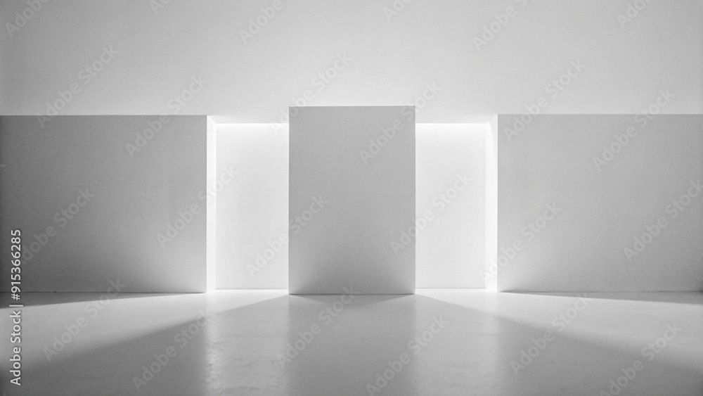Minimalist white room with light streaming in. Minimalist white room with light streaming in.