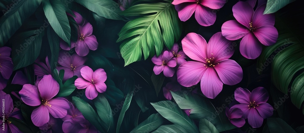 Mockup background idea featuring purple flowers and leaves. with copy space image. Place for adding text or design Mockup background idea featuring purple flowers and leaves. with copy space image. Place for adding text or design