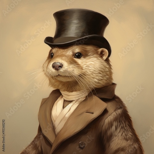 Elegant otter in vintage attire photo