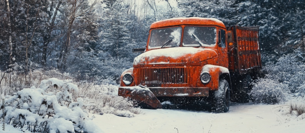 orange snow brush for vehicle snowflakes backdrop. with copy space image. Place for adding text or design orange snow brush for vehicle snowflakes backdrop. with copy space image. Place for adding text or design