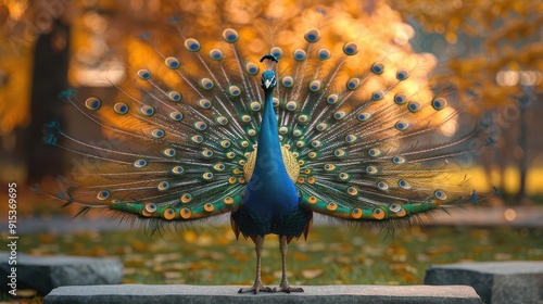 Rear view of a majestic peacock
