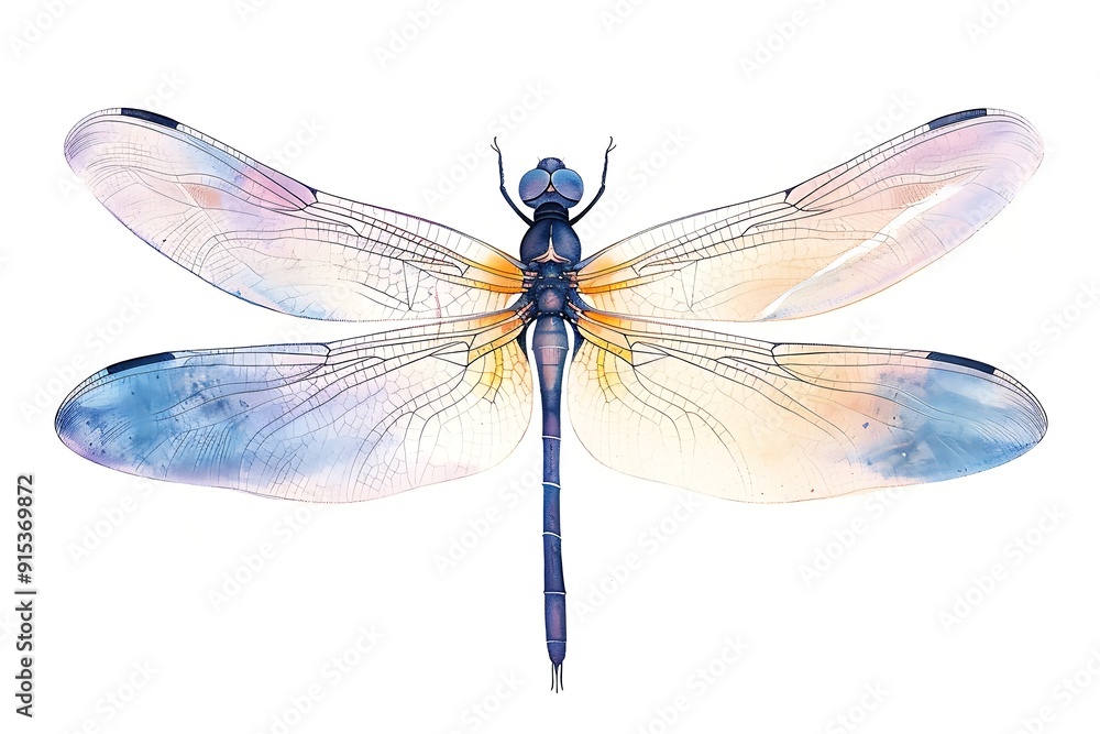Watercolor Dragonfly with Delicate Wings. Watercolor Dragonfly with Delicate Wings.