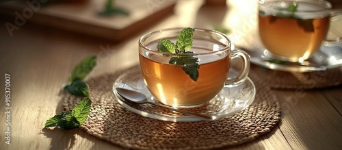 Hot herbal mint tea served ...